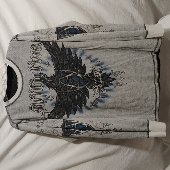 SALE! RARE! Affliction Reversible Thermal Long Sleeve Shirt Sz.L Like New - Picture 3 of 8